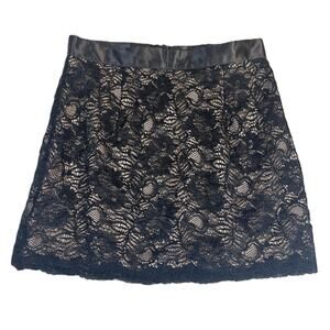 French Connection A-Line Micro-Mini Skirt Lace Woman 6 Black Lace Beige Lining